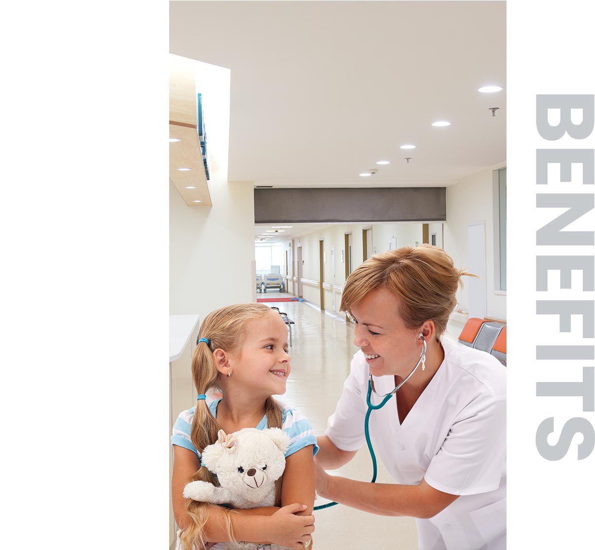 nurse and child under Natural Light tubular skylights